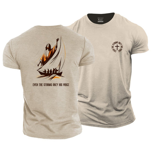 Men's Even The Storms Obey His Voice Cotton T-Shirt